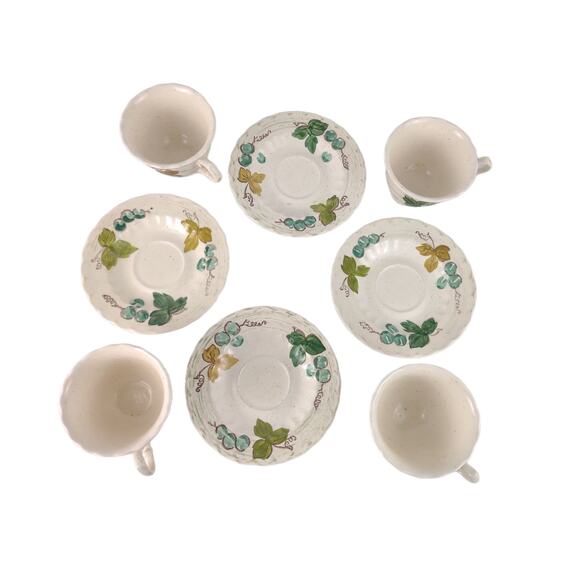 Set of 4 Vintage Metlox Vernonware VINEYARD Cups & Saucers Grapes Leaves c1960 - Picture 8 of 10